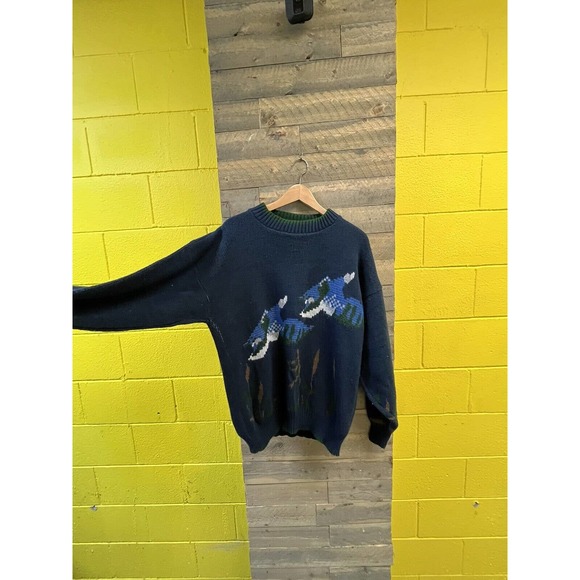 VTG 80s 90s Sweater Graphix Duck Hunt Pixelated Acrylic Sweater Size XL - Picture 2 of 6